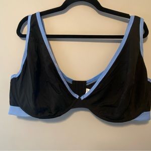 Black with blue trim, deep V Cacique bra 48DDD
